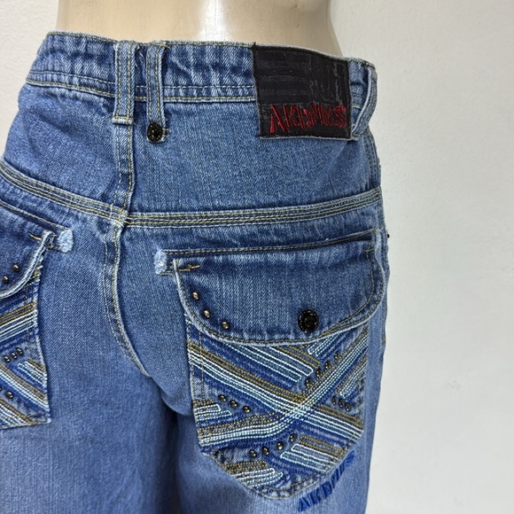 (T6) Akademiks VTG Y2K Embroidered Wide Leg Blue Jeans for Youth Size 16 Retro - Picture 2 of 16